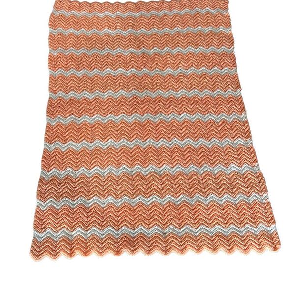 Handmade Other - Orange and White Crochet Lap Blanket Afghan